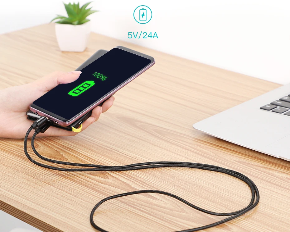 Кабель TOPK usb type-C с нейлоновой оплеткой для синхронизации данных и USB-C, зарядный кабель для samsung Galaxy S9 S8 XiaoMi 8 5X, кабель для мобильного телефона, 5 шт. в упаковке