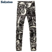 Мужские джинсы Sokotoo, стильные брюки в европейско-американском стиле с принтом в виде фоторамок