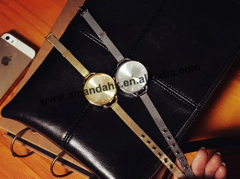 100 шт/партия Yuhao новые модные женские платья Золотые часы тонкий сетчатый Браслет часы женские модельные кварцевые наручные часы - Цвет: print dail silver
