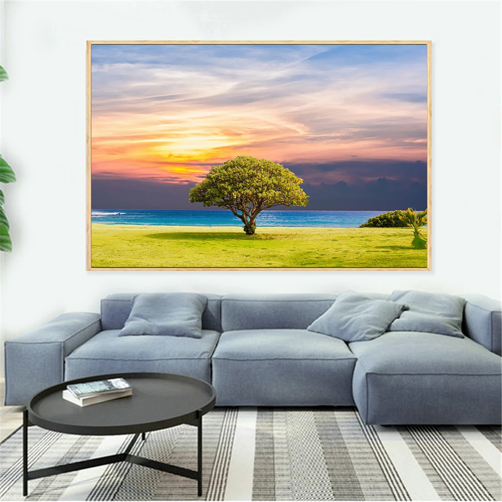 

Sunset Tree Posters and Prints Beauty Poster Canvas Painting Landscape Sea Still Life Wall Pictures for Living Room Decoration