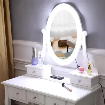 

Europe FCH With Light Bulb Single Mirror 5 Drawer Dressing Table White Drawers Dressing Table Makeup Desk & Stool US Shipping