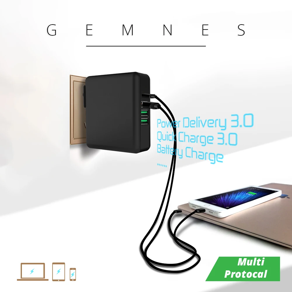 61W USB C Type C PD QC 3.0 4 Port Fast Charger Power Adapter for Macbook Pro Air HP Lenovo Asus Xiaomi Huawei Laptop