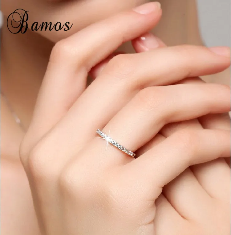 Bamos, модное регулируемое кольцо, ювелирное изделие, круглый Однорядный белый циркон, кольца для женщин, 925 пробы, заполненные серебром, обручальные кольца