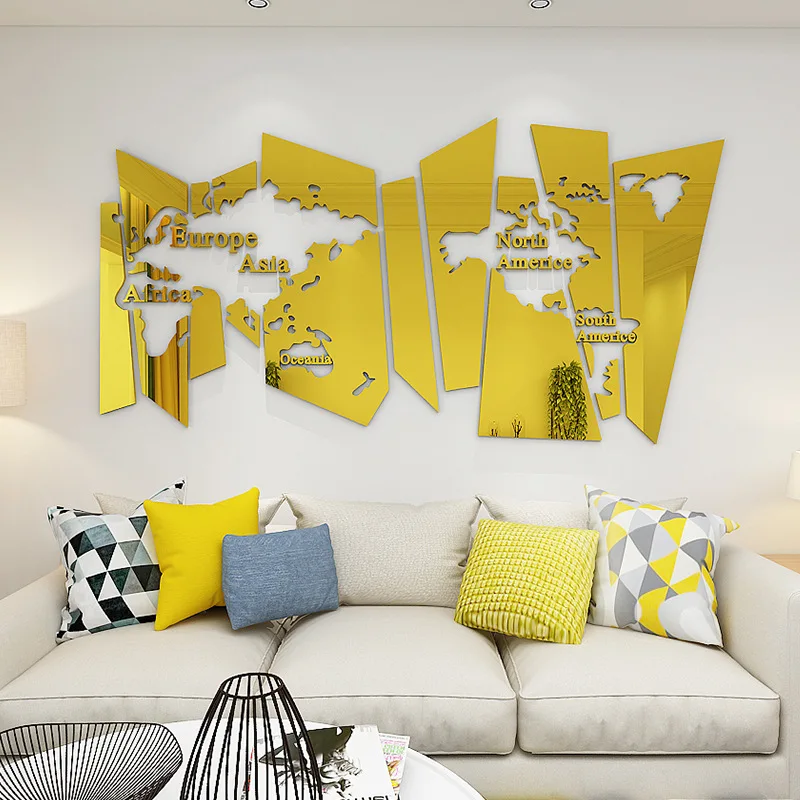 

Nordic style 3d acrylic mirror wall sticker Map self-adhesive living room dining room study office background wall decoration