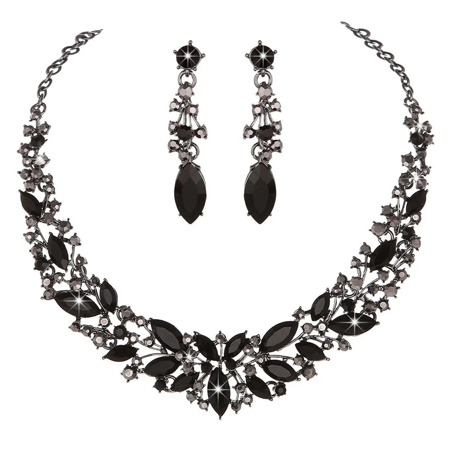 Разноцветные Австрийские кристаллы ожерелье и серьги Свадебные Ювелирные наборы для женщин украшения с камнями огранки «маркиз» Рождественский подарок для жены - Окраска металла: black
