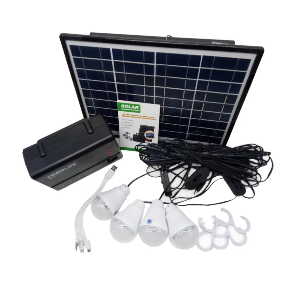 

Solar Panel Power Storage Generator with LED Light Bulb USB Charger Portable Handheld Generator Power Box Home System Kit