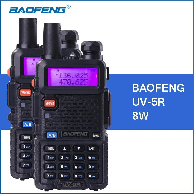 

2pcs/lot BAOFENG UV-5R 8W Walkie Talkie 1800mah UHF VHF Dual Band UV 5R Portable Walkie Talkie UV5R Two Way Ham Radio Communitor