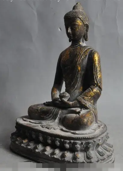

S06270 Tibet Buddhism pure old Bronze Seat Lotus Shakyamuni Amitabha Buddha Bowl Statue