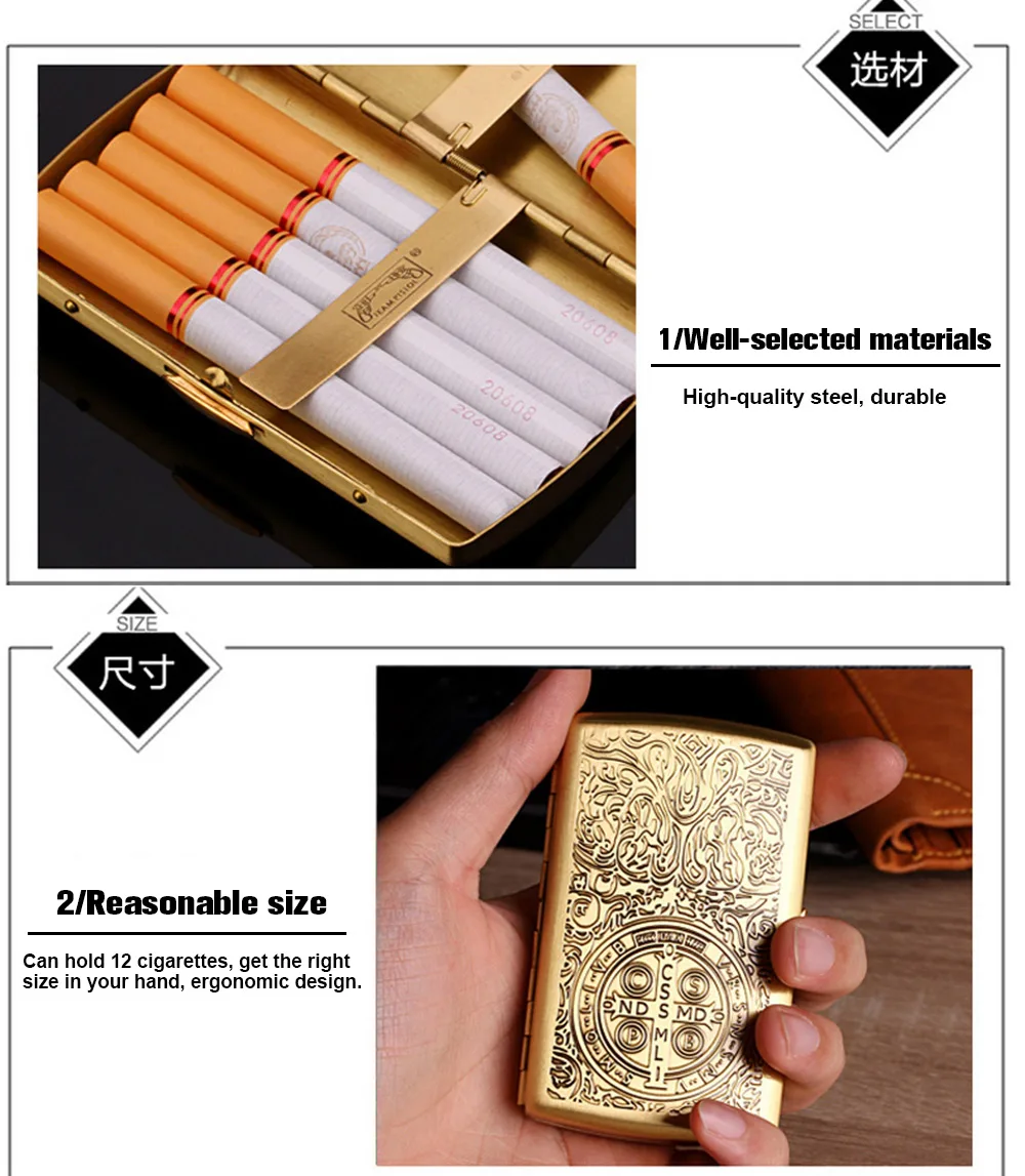 HORNET, чистый латунный чехол для сигарет Constantine, портативный органайзер для сигареты обычного размера, металлическая коробка для мужчин, коробка для сигарет с зажимами