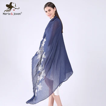 

Marte&Joven Wholesale Fashion Pure Color Floral Embroidered Large Pashmina Scarves for Women Best Sunscreen Fringe Scarf Wrap