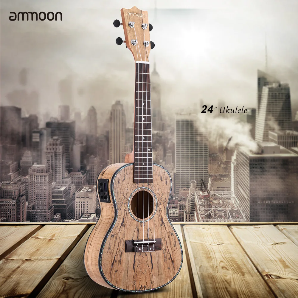 

ammoon 24" Deadwood(Rare Material)Ukulele with LED EQ Cowry Shell Brims OX Bone Saddle 4 Strings Instrument Gift Present