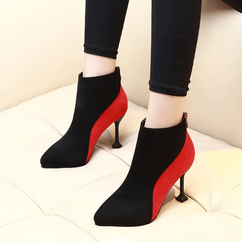 

Winter Fashion High Heels Ankle Boots Woman Brand Designer Party Dress Sexy Pointed Toe Thin Heels Short Boots Shoes CH-A0099