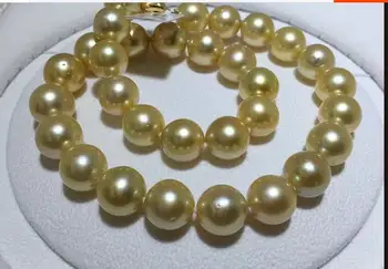 

gorgeous round south sea 12-13mm gold pearl necklace 18inch 925s kkk