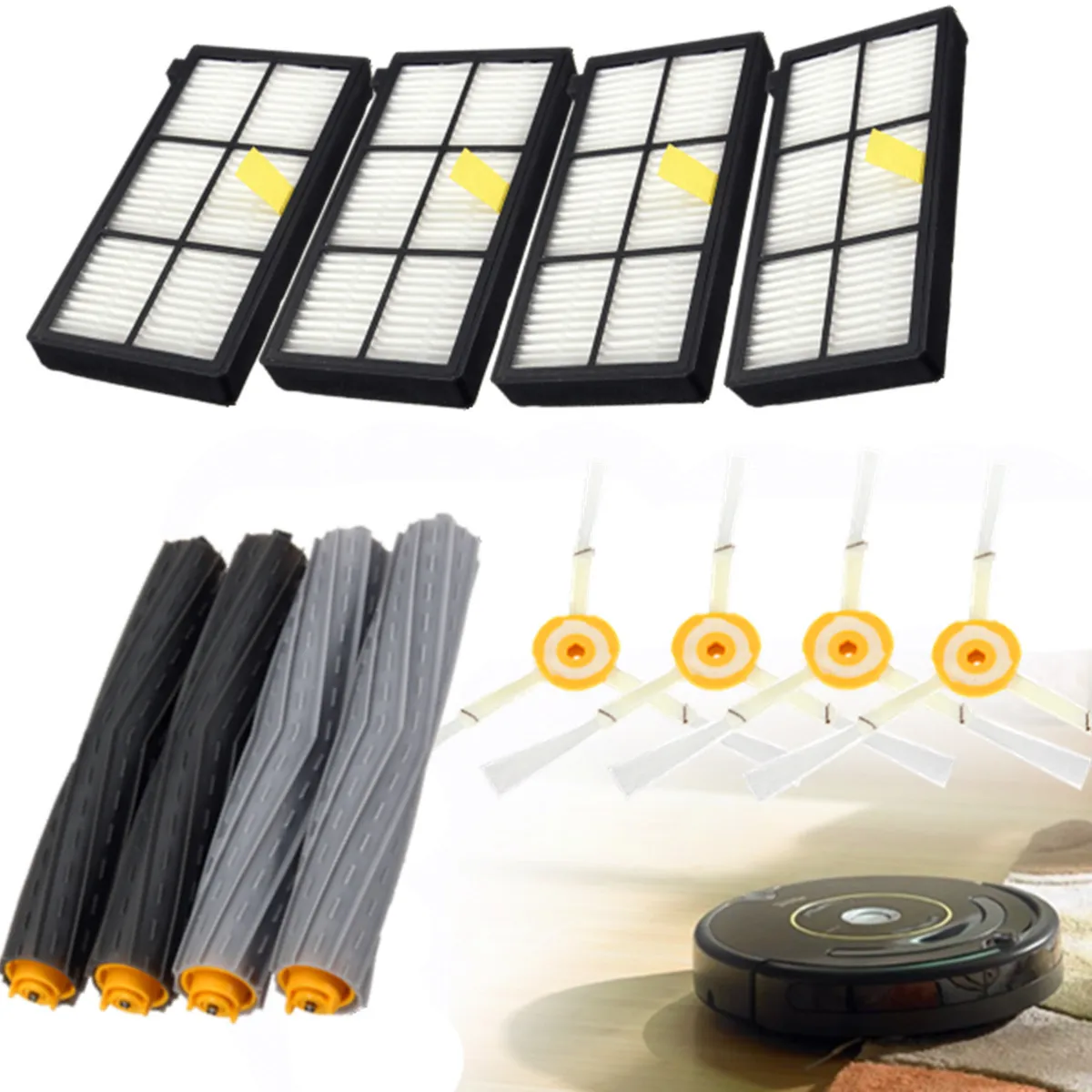 

NEW 2 Debris Extractor brush +4 HEPA Filter +4 SideBrush Kit For 800 Series 870 880 Cleaner SET Better Cleaning
