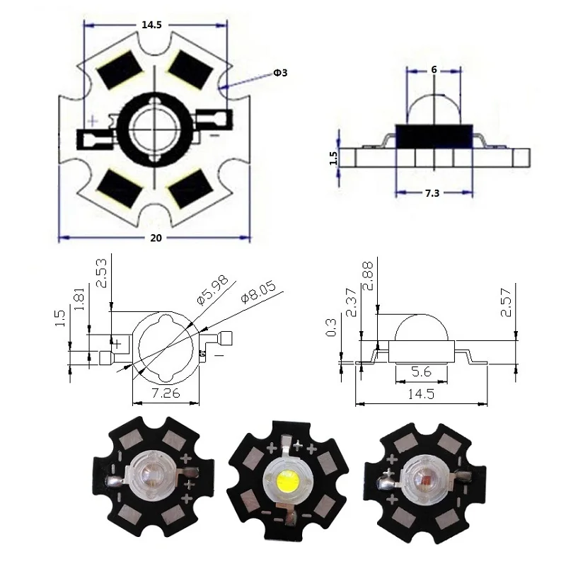1w 3w led diode with pcb
