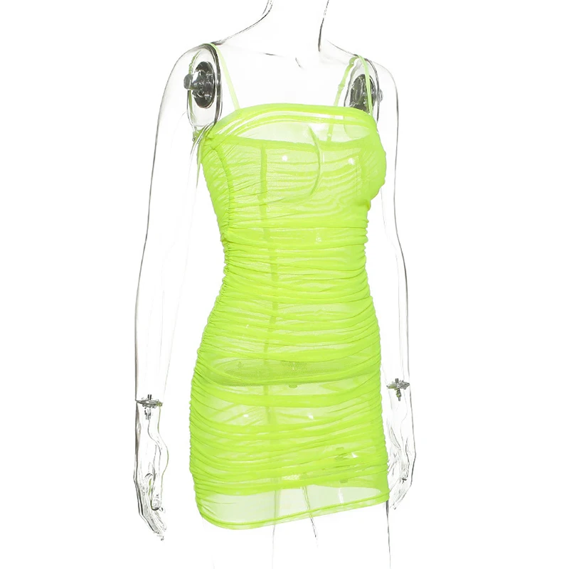 Forefair Sexy Bodycon Mesh Dress Neon Green  (24)