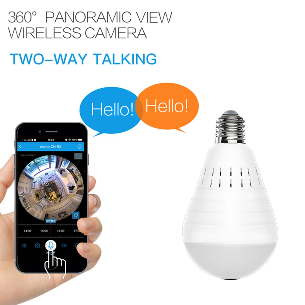 FHD IP Camera 360 Degree Panoramic Fisheye Bulb Lamp Security Camera WiFi Two Ways Audio 3 LEDS Surveillance Home CCTV Camera