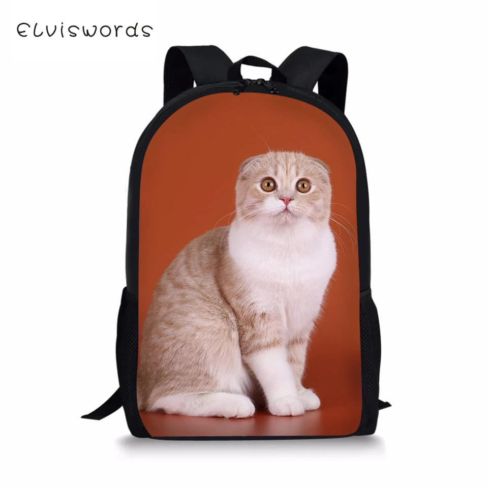 

ELVISWORDS Fashion Kids Backpack Kawaii Fold Ear Cats Pattern Children's School Bags Toddler School Bags Women Travel Backpacks