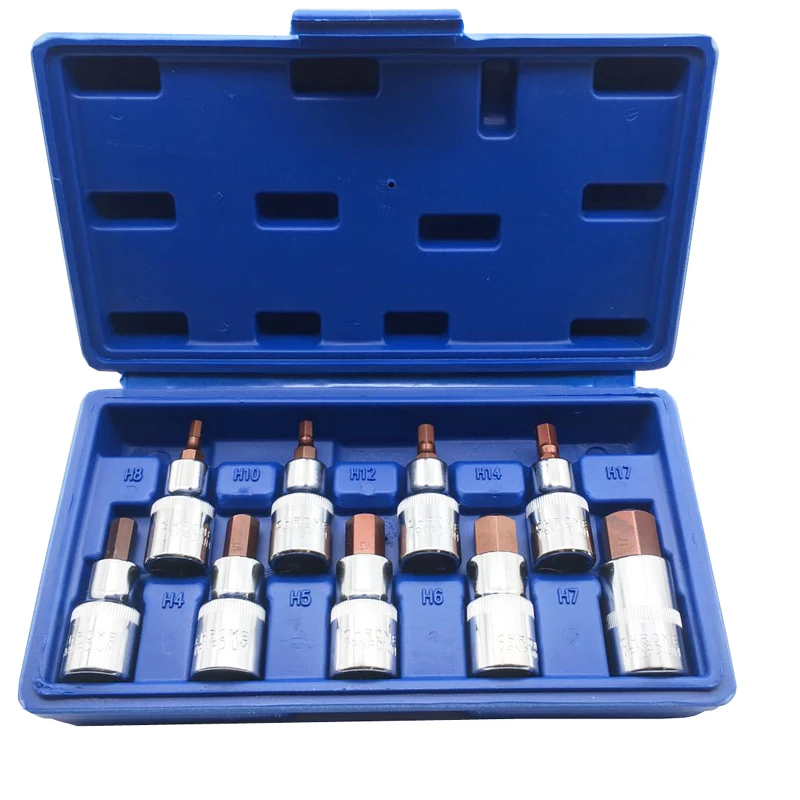 

9 Unids metric hexagonal batch sleeve 1/2 Square 12.5mm long 55mm quick ratchet wrench pressure matching spinner sleeve set