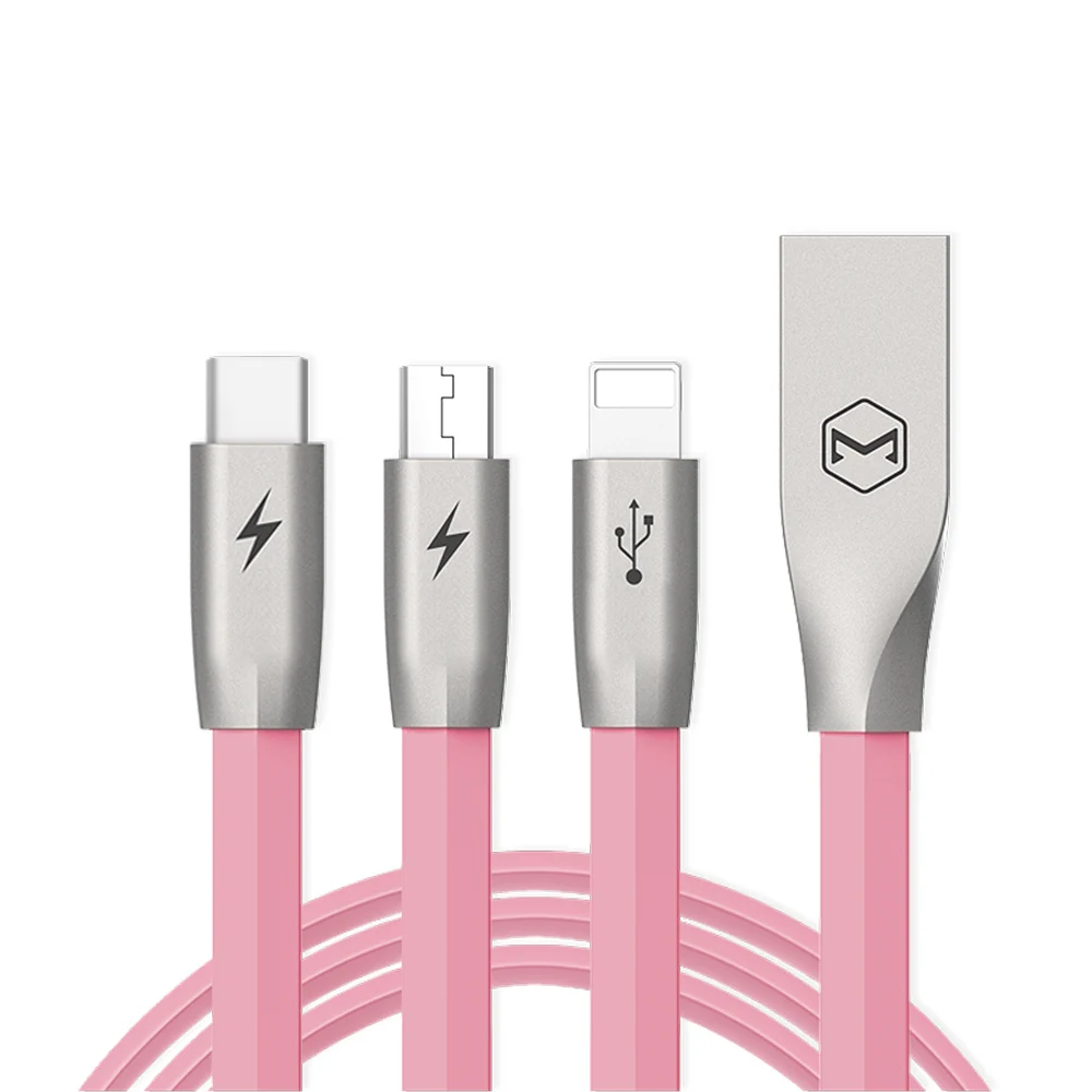 Mcdodo 3 в 1 кабель для передачи данных для Lightning Micro usb type-C зарядный кабель для синхронизации данных для iPhone IOS Android мобильный телефонный шнур - Цвет: pink