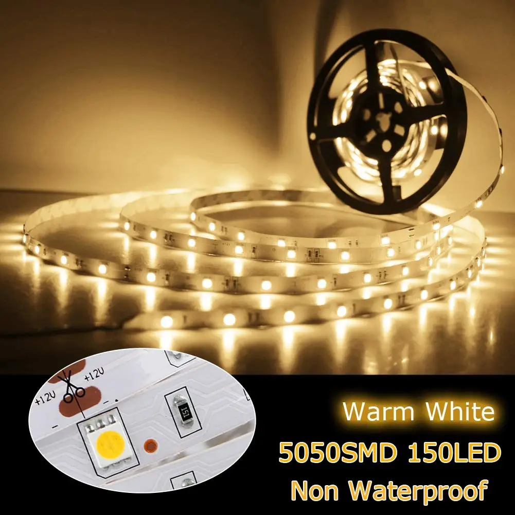 Flexible 5M DC 12V LED Strip Light 150led/300led 5050 2835 3528 Non Waterproof Strip Lamp For Home Christmas Decor