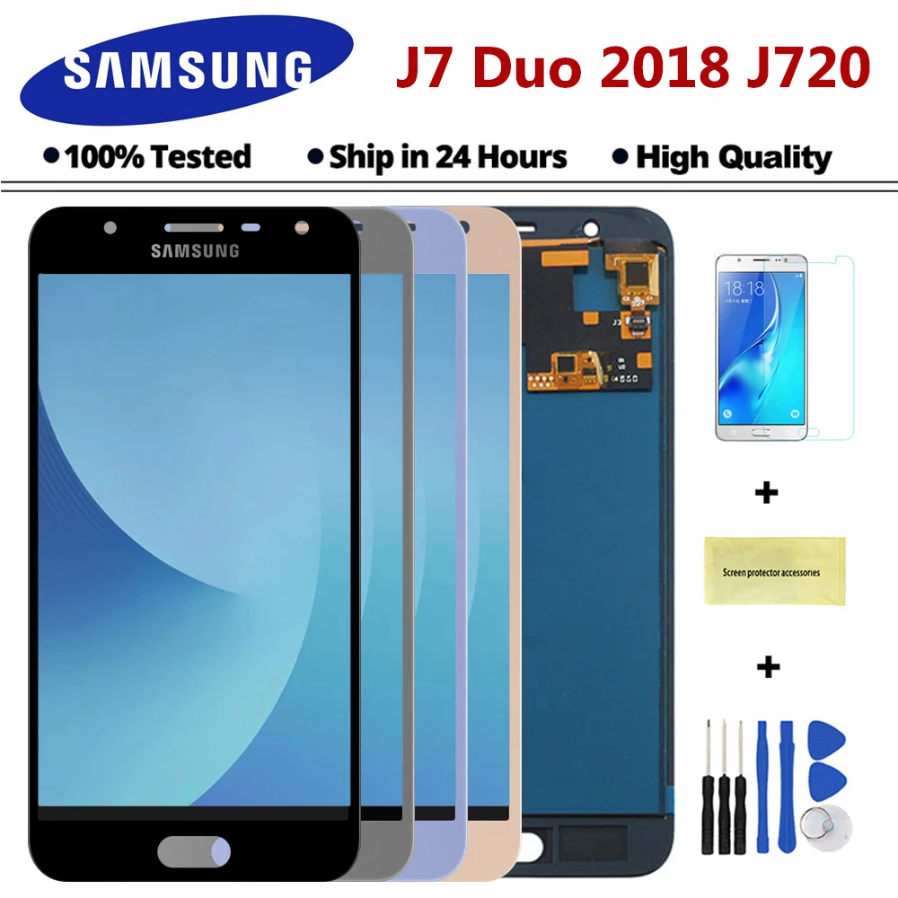 

J720 LCD For SAMSUNG Galaxy J7 Duo 2018 J720 SM-J720 J720F LCD Display Touch Screen Tested Digitizer Assembly Repalcement Parts