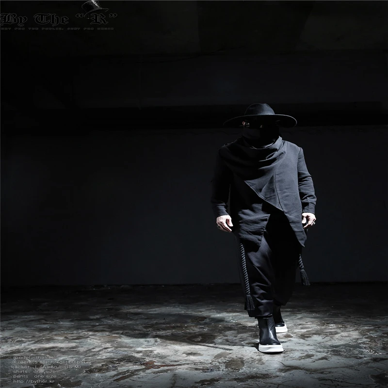

Men thin long trench gothic cloak costume men nightclub singer stage dropship top new brand coat irregular hip hop jackets plus