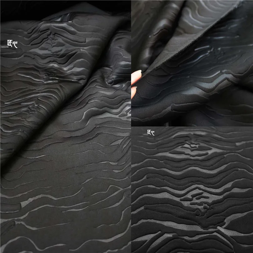 

50cm*170cm/piec Black laser engraving air layer profile straight space cotton embossed fabric three-dimensional concave and