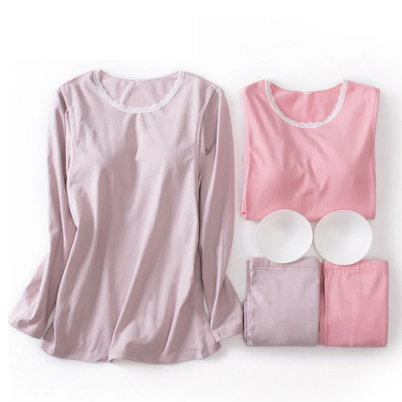 Maternity Pajamas Nursing Nightgown Autumn Cotton Lace Collar Underwear Side Open Breastfeeding Home Suit Pregnancy Clothes A312