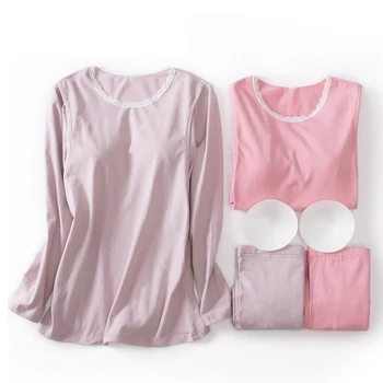 

Maternity Pajamas Nursing Nightgown Autumn Cotton Lace Collar Underwear Side Open Breastfeeding Home Suit Pregnancy Clothes A312