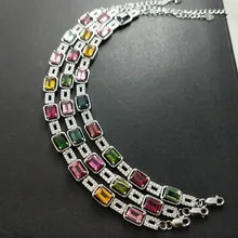 FLZB, тонкие натуральные драгоценные камни, 9 шт., разноцветные турмалиновые браслеты из стерлингового серебра 925 пробы, цветные браслеты для женщин и девочек