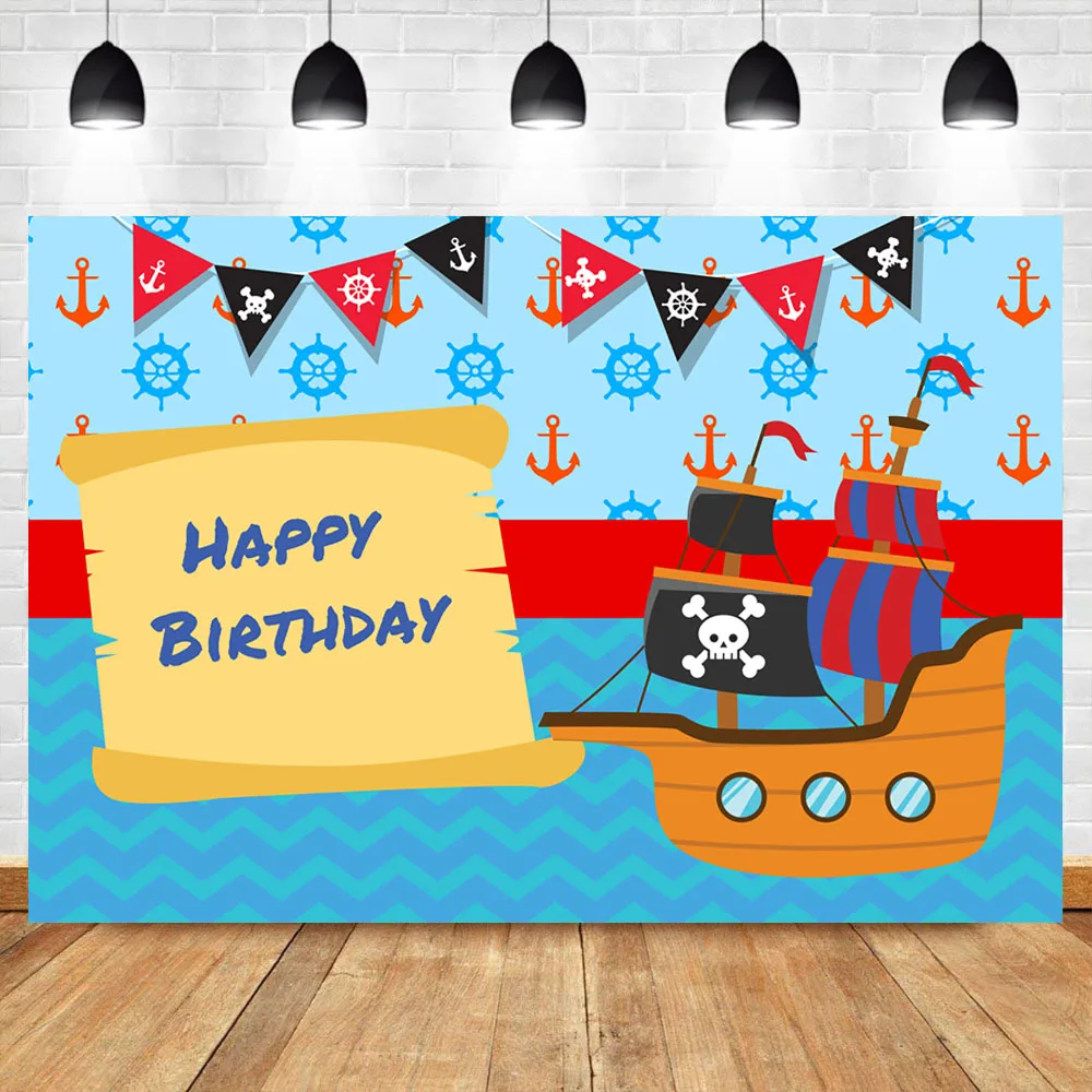 Neoback Joyeux Anniversaire Toile De Fond Dessin Anime Nautique Capitaine Garcon Fete D Anniversaire Fond Pour Photo Pousses Decorations Fournitures Aliexpress