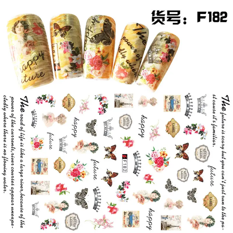 YWK 1 лист Сова/садовые цветы/Dande 3D тисненые наклейки на ногти Цветок Клей DIY маникюр слайдер ногтей советы - Цвет: F182