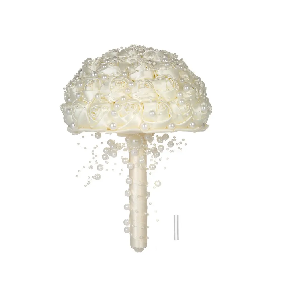18 см ручной работы Искусственные Свадебные букеты жемчуг цветок романтический свадебный букет атласный цветок розы для невесты свадебные