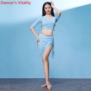 

Belly Dance Practice Clothes Oriental Dance Performance Costume Women Spring Dance Wear Puckering Top Drawstring Skirt Set