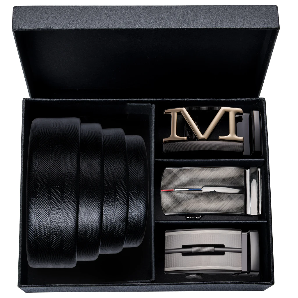 

Hi-Tie Luxury Designer Belt Black Cowhide Genuine Leather Belt Men Alloy Buckle Business Belt Formal Style Automatic Boxed Belts