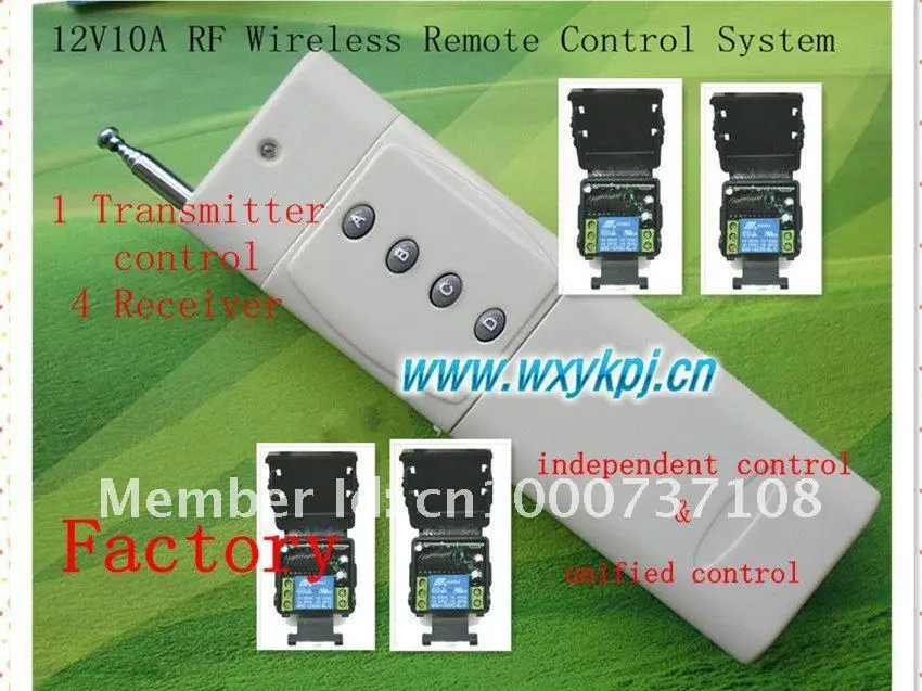 

DC 12V 10A 1CH 3000M 1 Transmitter & 4 Receiver Radio Frequency Wireless Remote Control System