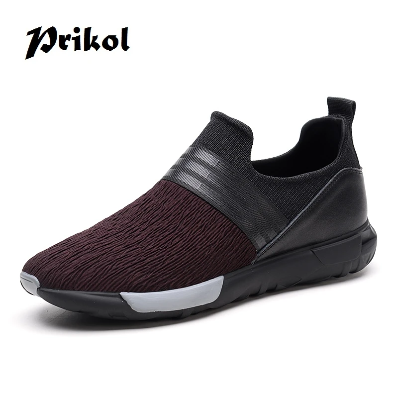 Prikol Luxury Brand Cow Leather Mesh Men Running Sneaker LightWeight