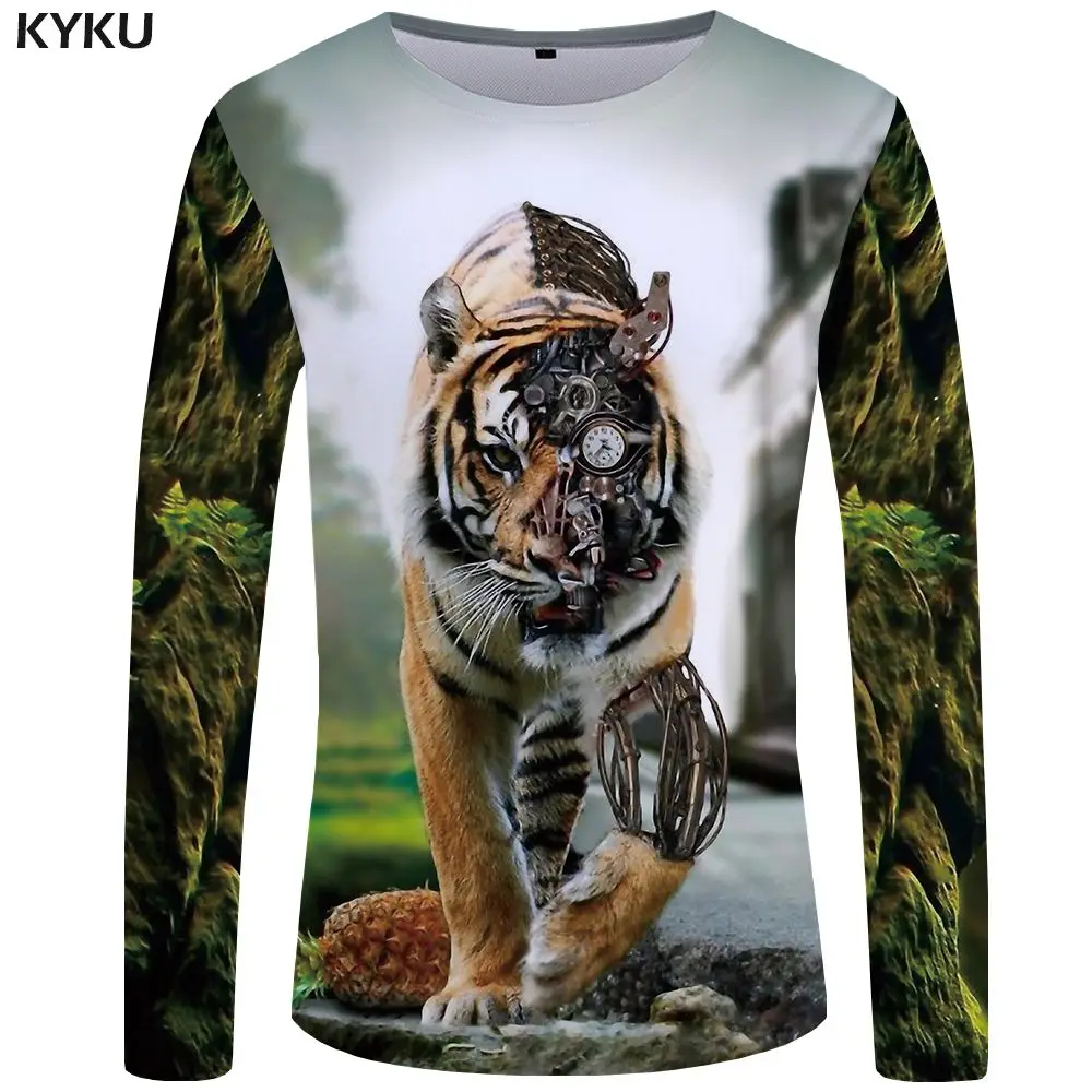 KYKU Lion футболка мужская с длинным рукавом серая крутая 3d футболка с животным одежда панк уличная мужская одежда новая S-XXXXXL - Цвет: 3d t shirt 18