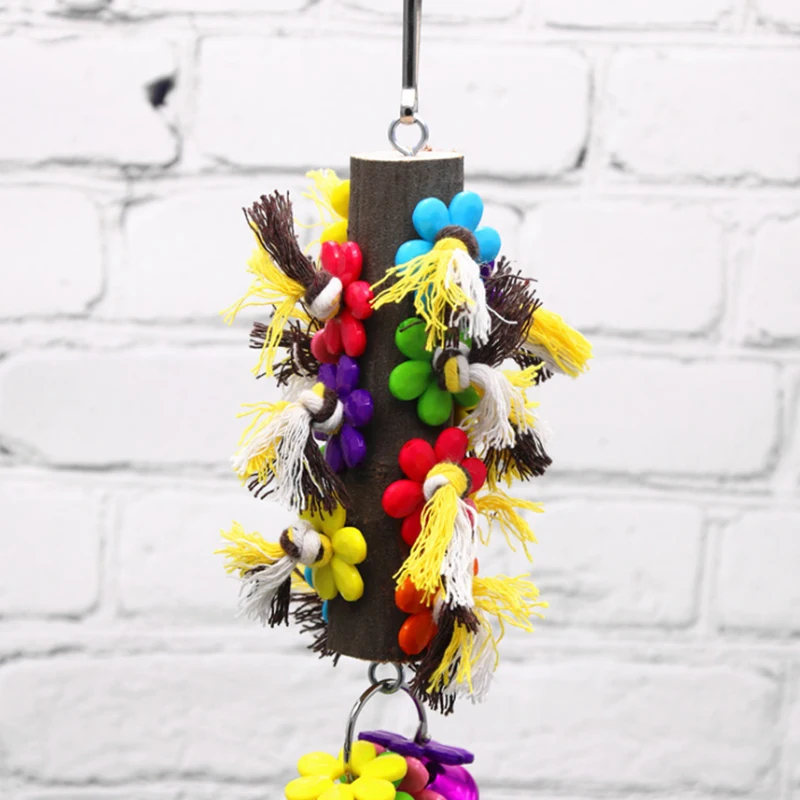 

1 Pcs Log solid wood Small medium parrot bite toy 25cm high size Birds toys Bells molar toys Bird cage toy accessories Supplies
