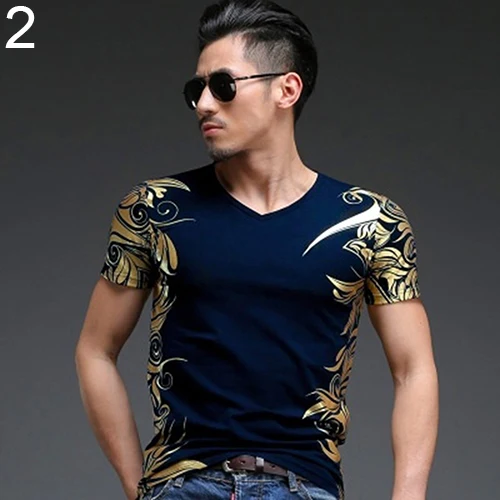 Men Fashion Summer China Style Cotton Print Short Sleeve T Shirts V ...