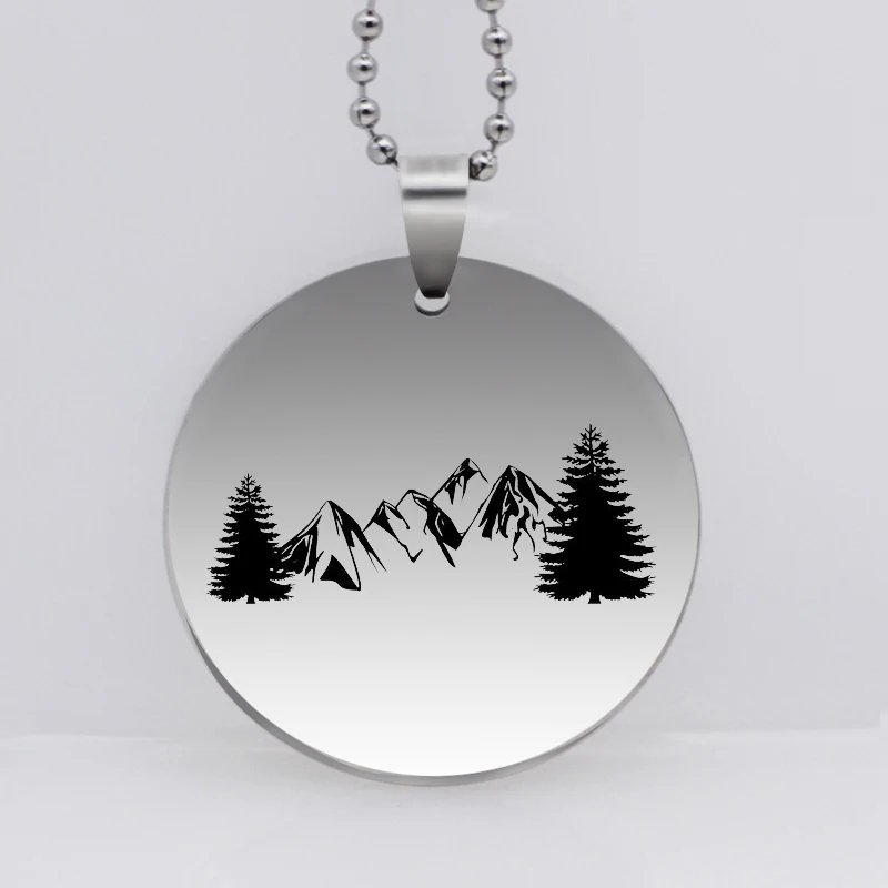 Outdoor Stainless Steel Mountain Tree Pendant Necklace Nature Motivation Jewelry Hiking Snowboard Lover Gift YLQ6244