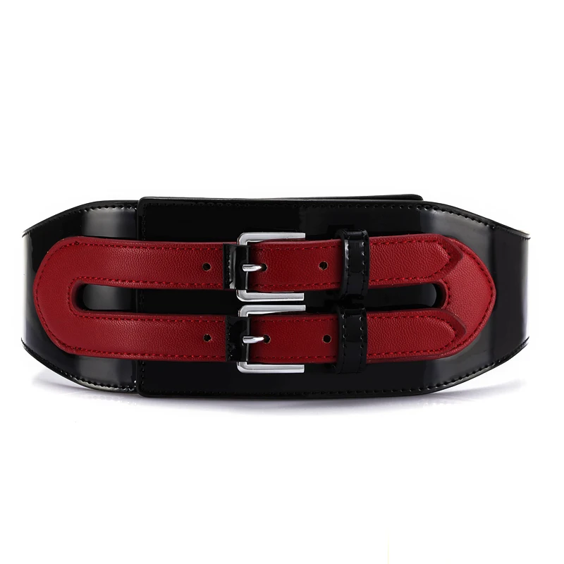 

Retail Double Pin Buckle Cowskin leather bottom Female Belts for Women Dress Elasticity Cummerbund Fashion Girdle Color Black