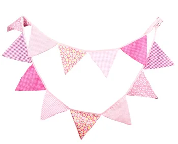 

3.3 M 12pcs Bunting Cotton Cloth Hanging Baby Shower Kid Birthday Triangle Flags Holiday Wedding Pink Pennant Decoration