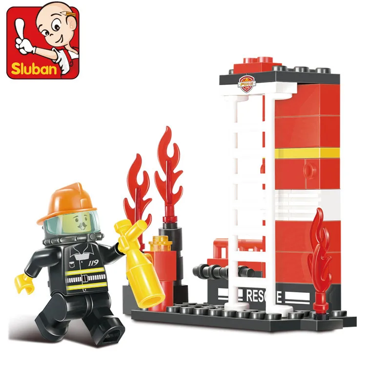Free shipping educational toy 3d plastic city small fireman model building kits assembled block children boy