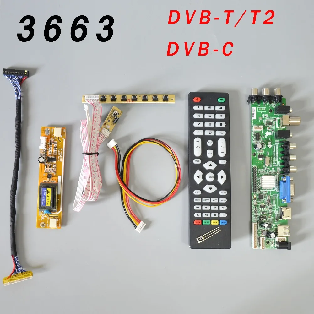 Placa de Driver tv + 7 ir + 2 Universal Lcd Suporte Dvb-t2 Chave Interruptor Lâmpada Inversor Lvds 3663 Ds. D3663lua. A81.2.pa V56 V59