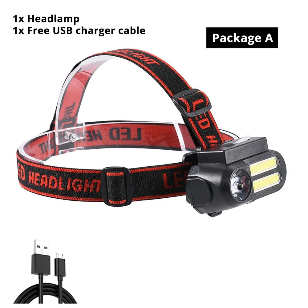 Package A Супер яркий велосипед фара COB+ фонарь XPE 4 Режим освещения USB перезаряжаемая водонепроницаемая лампа велосипед свет фонарик для катания - Цвет: Package A
