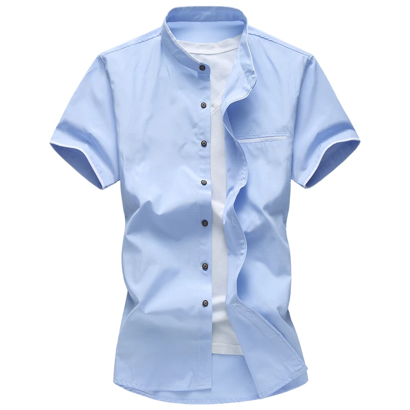 Мужская рубашка с коротким рукавом, с коротким рукавом, новинка, Мужская Однотонная рубашка, мужская деловая модная повседневная S-7XL высокого качества, большие размеры