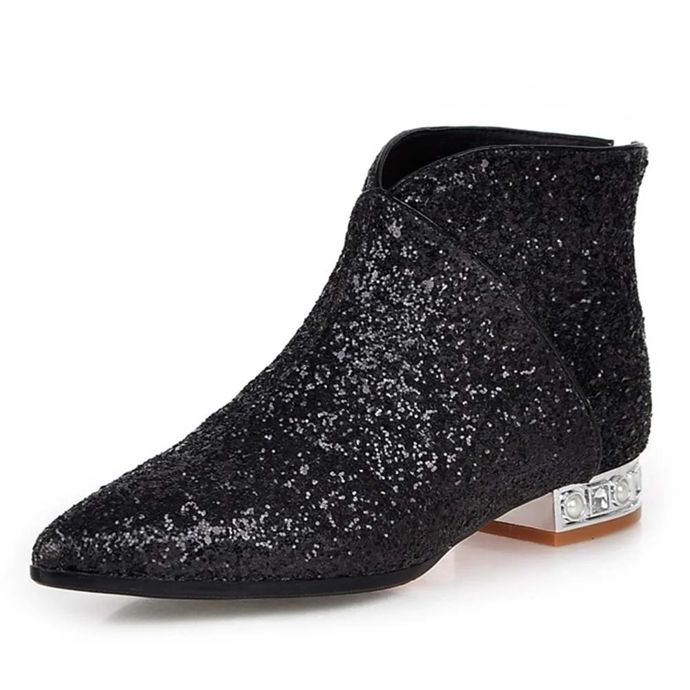 Lasyarrow/модные стильные женские зимние Ботинки martin; осенние ботильоны из блестящей кожи с острым носком на низком квадратном каблуке - Цвет: Черный