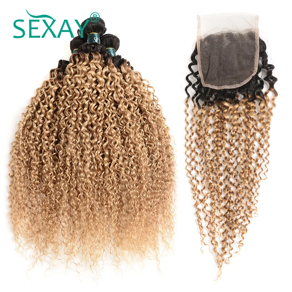 Sexay Pre-Colored Kinky Curly 4 Bundles Pack With Closure Ombre T1B/#27 Blonde Peruvian Human Hair Weave With Lace Closure Sale blonde-hair-bundles-with-closure : image Sexay Pre-Colored Kinky Curly 4 Bundles Pack With Closure Ombre T1B/#27 Blonde Peruvian Human Hair Weave With Lace Closure Sale blonde-hair-bundles-with-closure